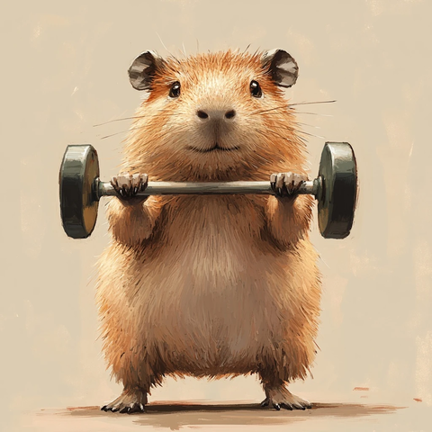 卡通水豚举重正面站立