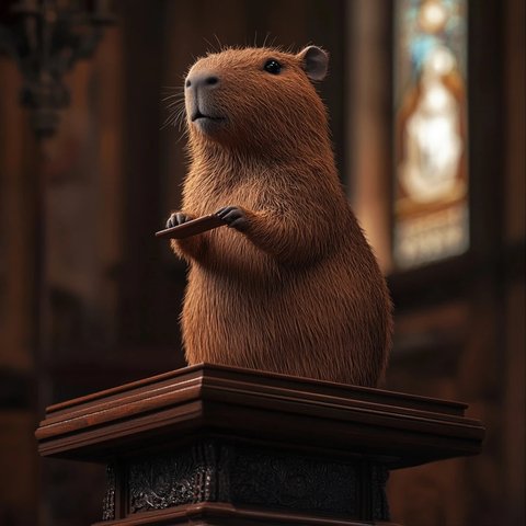 水豚站立讲台传递信息