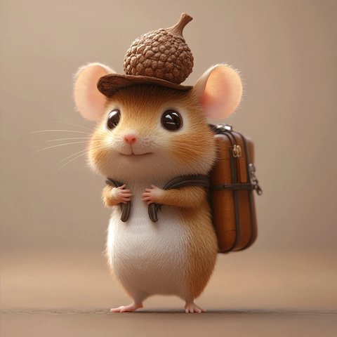 小仓鼠戴帽顶橡果搬行李