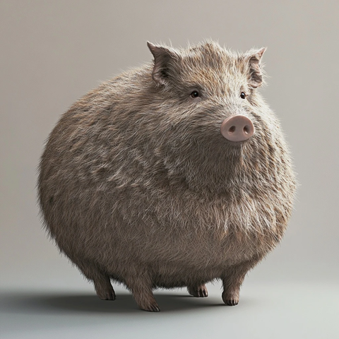 圆润野猪全身毛发光影细节