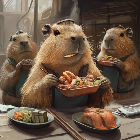 工地上的水豚吃日式便当