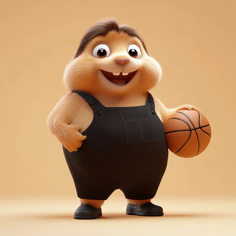 胖胖地鼠穿工装拿篮球