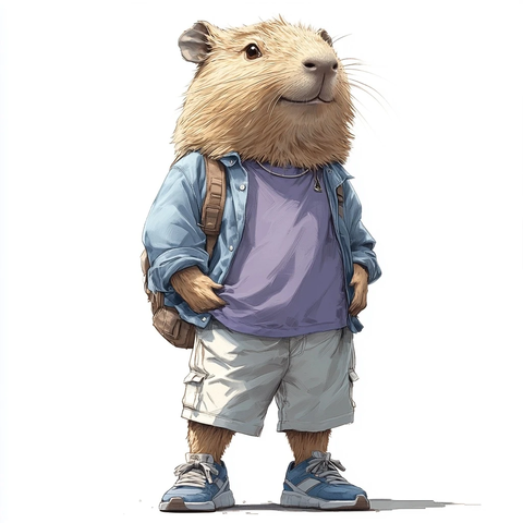 蓝色紫色短袖短裤拟人水豚