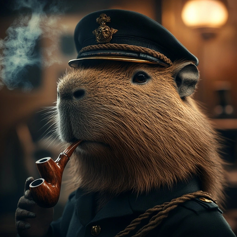 水豚戴海军帽用木烟斗