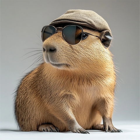 坐姿帽贝雷帽太阳镜全貌