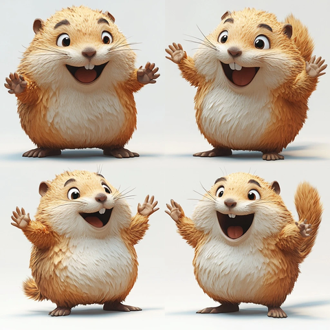地鼠吉祥物四种动作插画