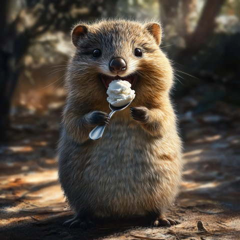 笑嘴吃冰淇淋的短尾袋鼠