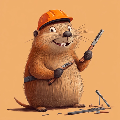 海狸戴安全帽拼命建工事