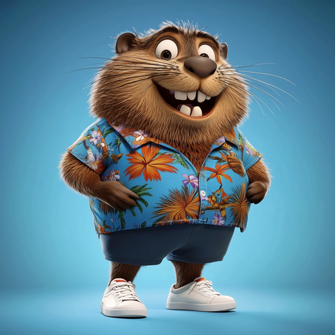 海岛风河狸穿夏威夷衫白鞋