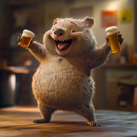 醉酒袋熊跳舞喝啤酒