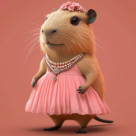 穿粉色裙子的珍珠项链水豚