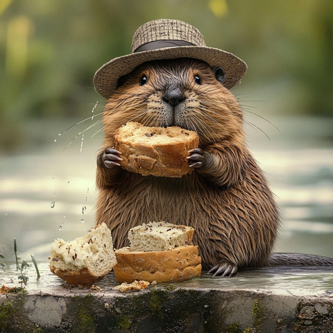 海狸戴帽用面包建坝