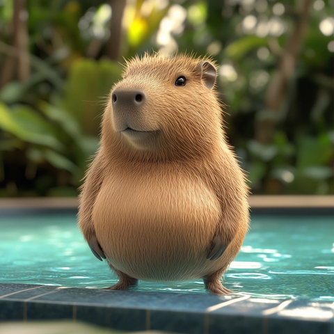 大肚宝宝水池边的可爱瞬间