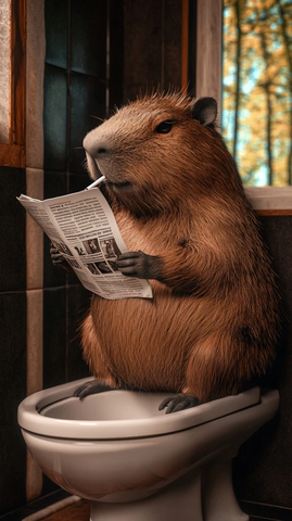水豚吸烟坐马桶读报纸