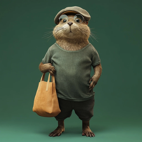 站立河狸戴眼镜拿提包