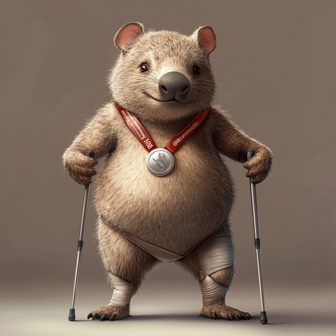 袋鼠拄拐杖戴银牌护膝