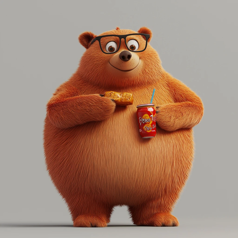 熊吃能量棒喝酷爱饮料