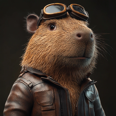 站立的卡通水豚飞行员