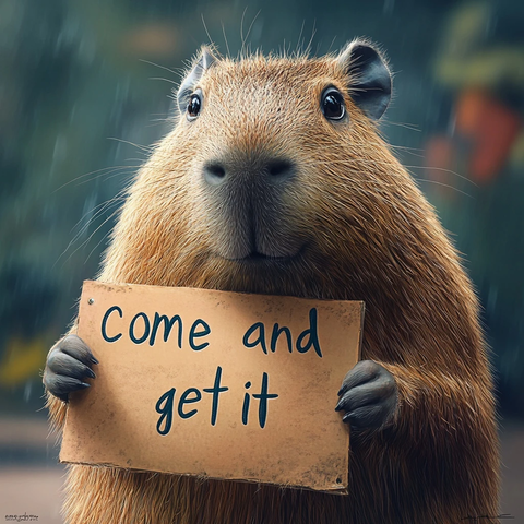 快乐夏日可爱水豚举起邀你牌