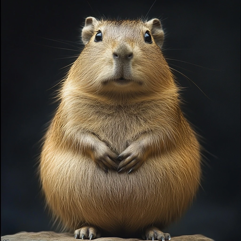 小水豚坐沙发看窗外