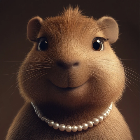 水豚面部特写珍珠项链