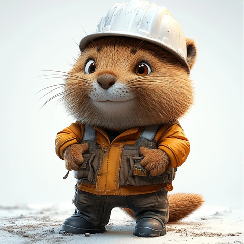 建筑工人海狸穿工装帽