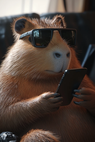 水豚戴太阳镜用手机