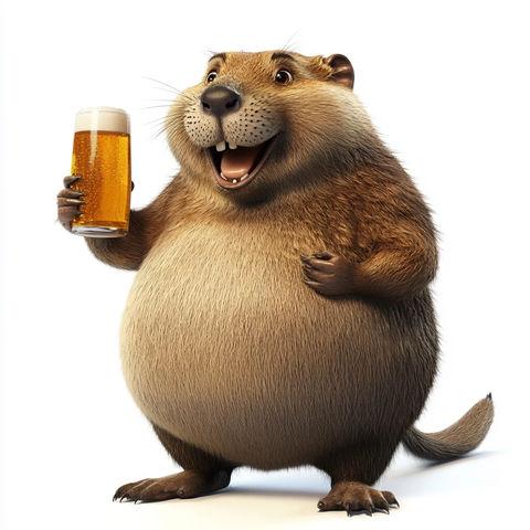 河狸手持啤酒肥胖无背景