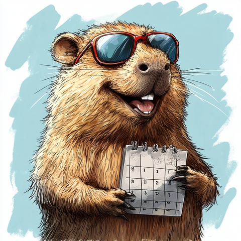 微笑水豚手持日历卡通图