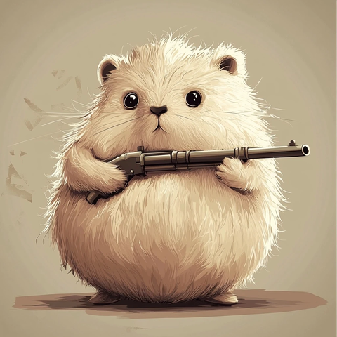 胖萌动物挥舞武器插画