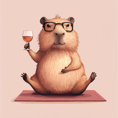 小水豚戴眼镜举酒杯练瑜伽