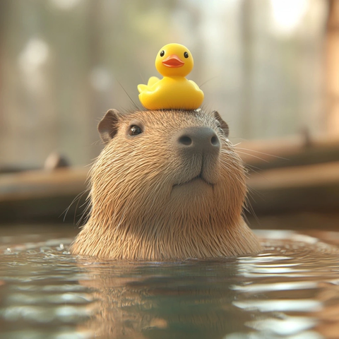 泡温泉的河狸与小黄鸭