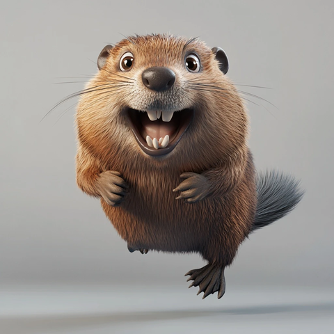 奔跑的海狸露出开心笑容