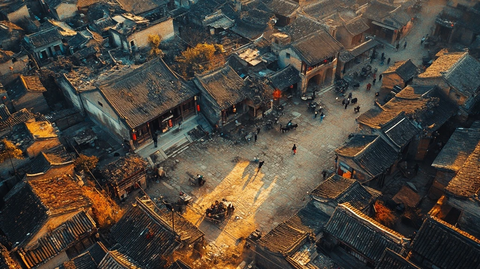 俯瞰古村落的全景风貌