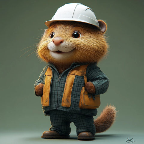 海狸建筑师穿工作服戴安全帽