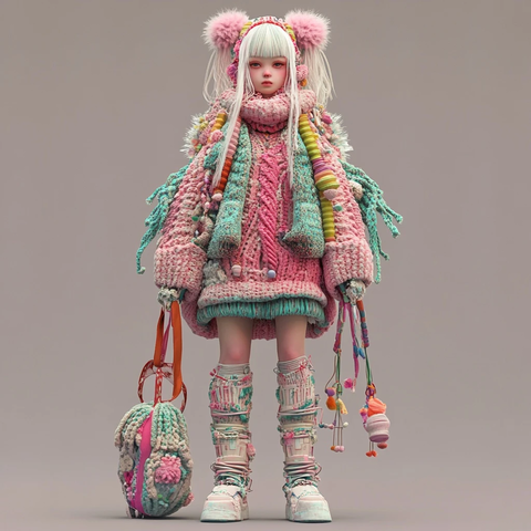 绒花发饰针织服饰三维渲染