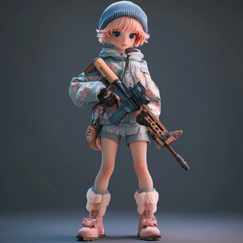 粉色短发少女与玩具狙击枪