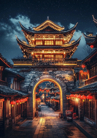 古色古香的中式传统建筑夜景