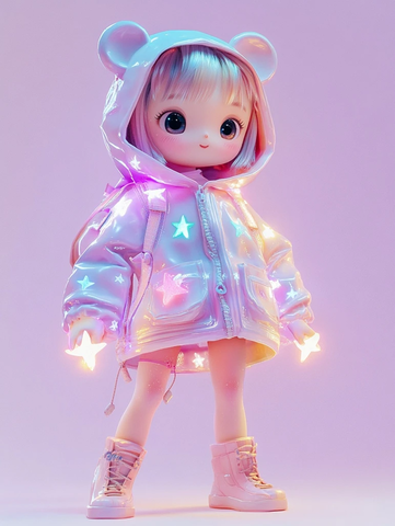 发光星星透明熊雨衣女孩