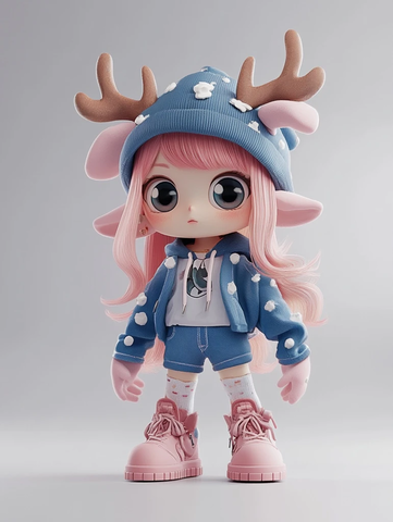 粉色头发女孩戴鹿角帽