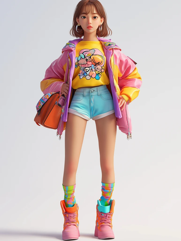 高中生渲染单肩包卡通图案