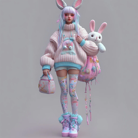 兔子耳朵毛绒包袜子街拍