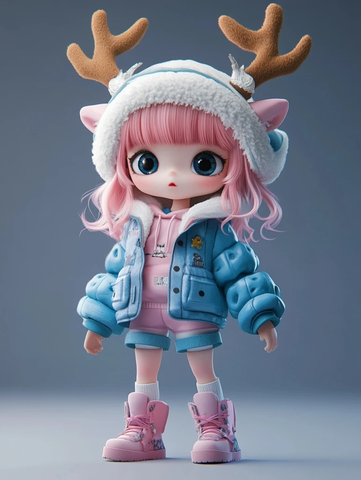 粉色头发女孩戴鹿角帽