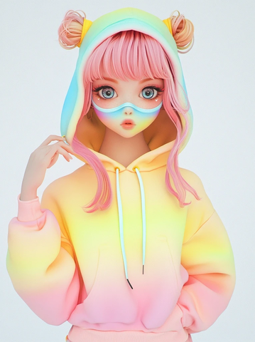 可爱女孩彩虹口罩彩色卫衣