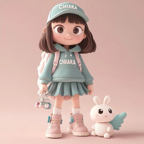 女孩背书包与兔子精灵