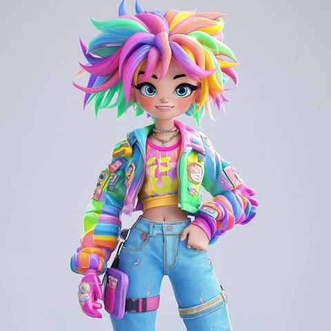 彩虹棉花糖发型可爱角色