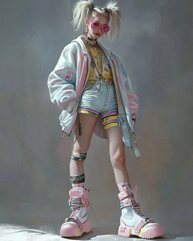 条纹紧身裤尖头鞋人物插画