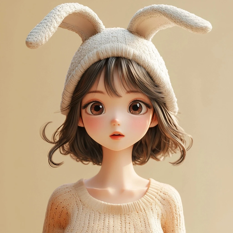韩国女孩戴兔子帽动画