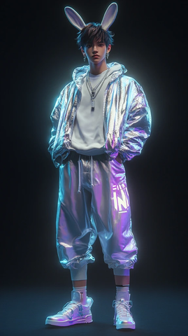 银衣兔耳男孩全身像