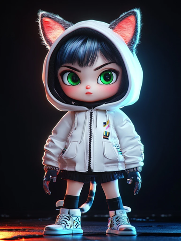 猫耳女孩白夹克全身像